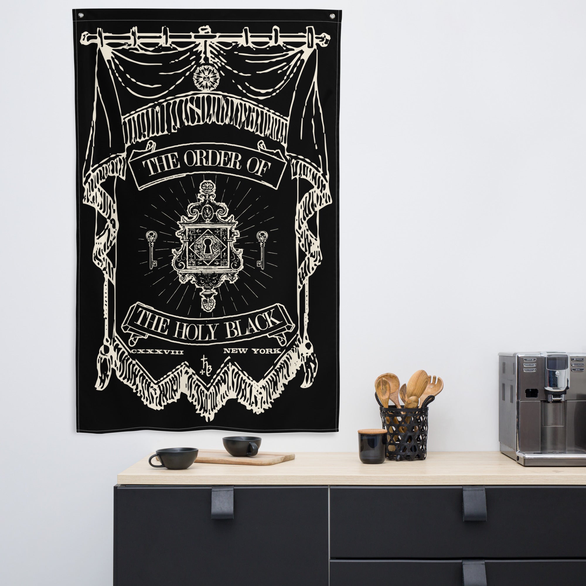 The Holy Black — banner flag — close-up detail