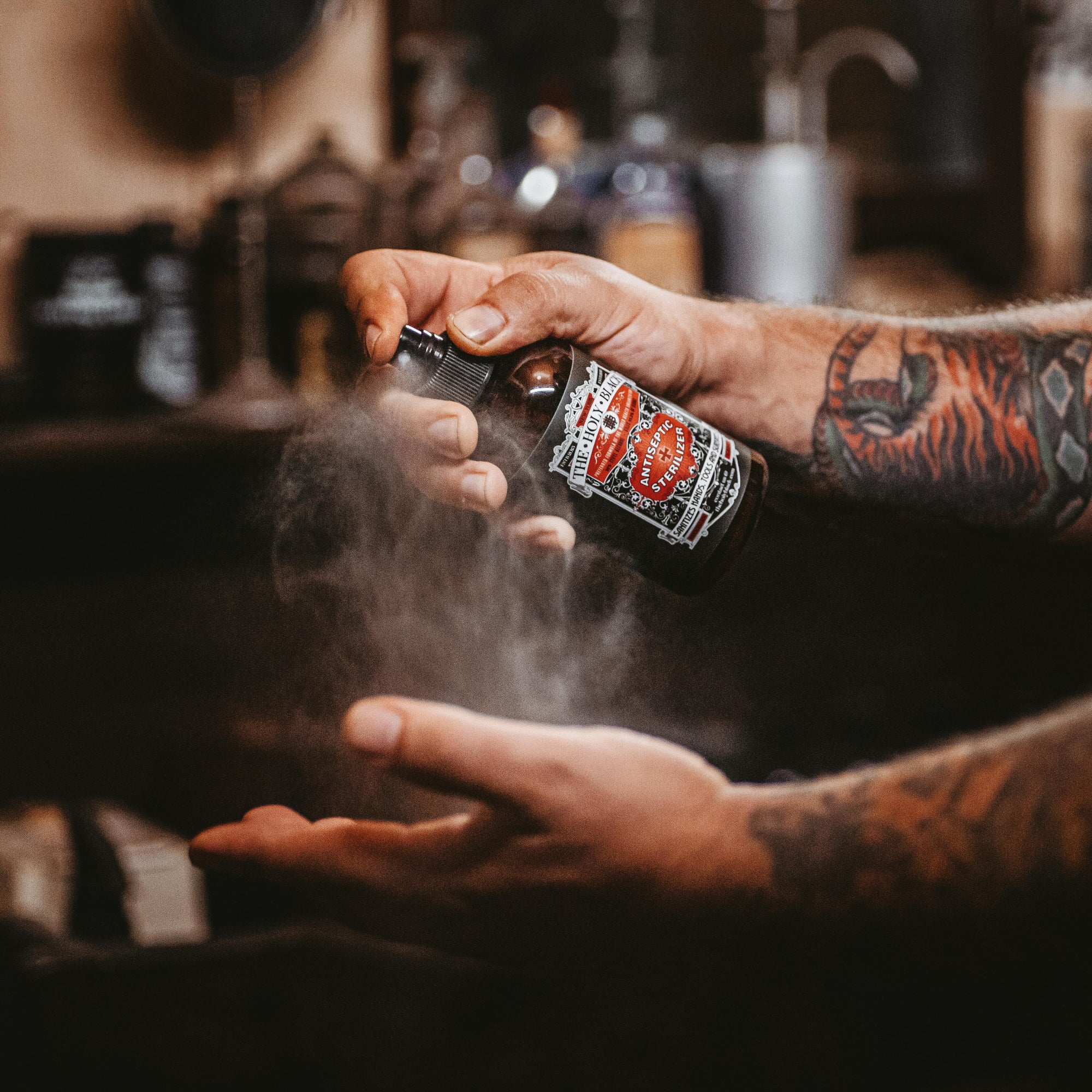 The Holy Black Antiseptic Sterilizer — men's grooming product — lifestyle shot