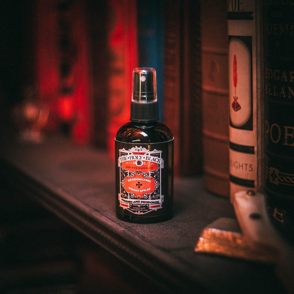 The Holy Black Room Deodorizer Spray — men's grooming product — lifestyle shot