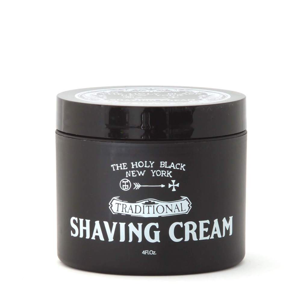 The Holy Black Shave Cream — men's grooming product — lifestyle shot