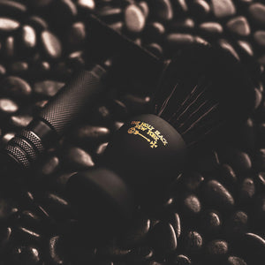The Holy Black True Black Shave Brush — men's synthetic shave brush — close-up detail